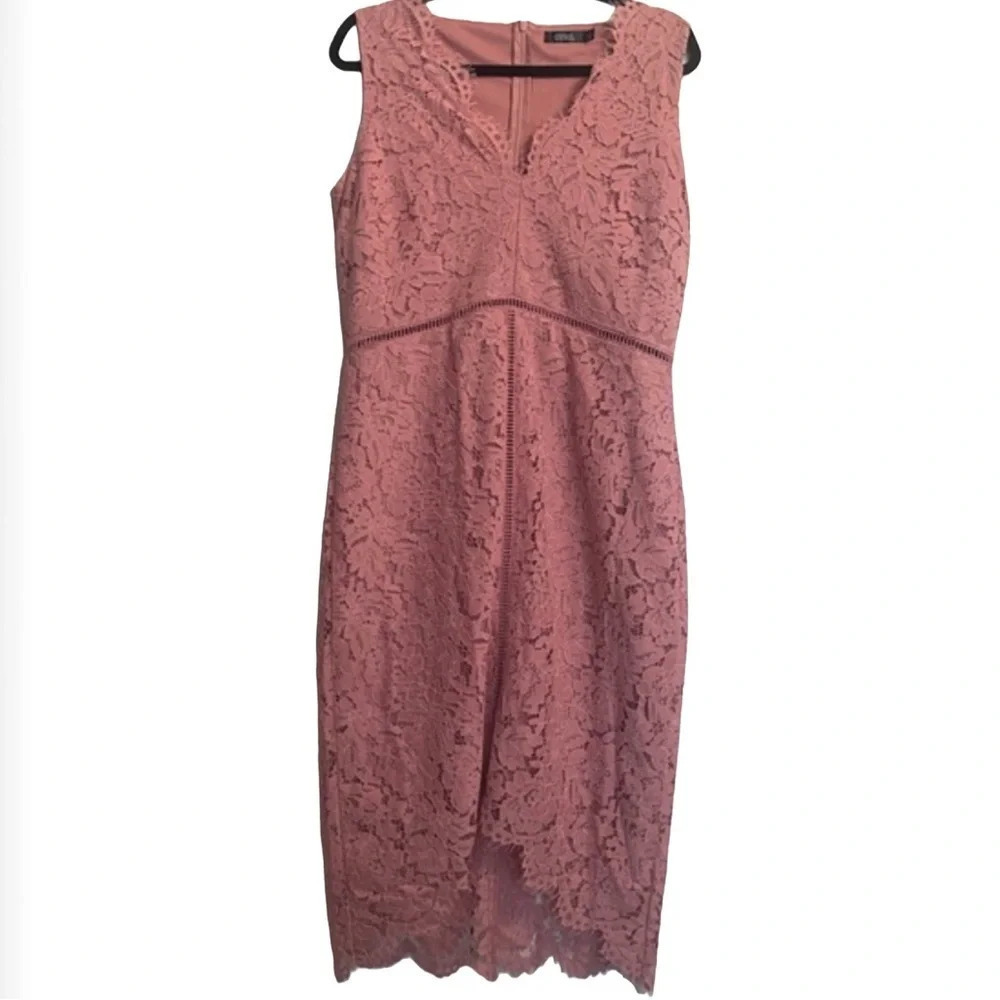 Cure pink Lace Sheath cocktail midi Dress size M